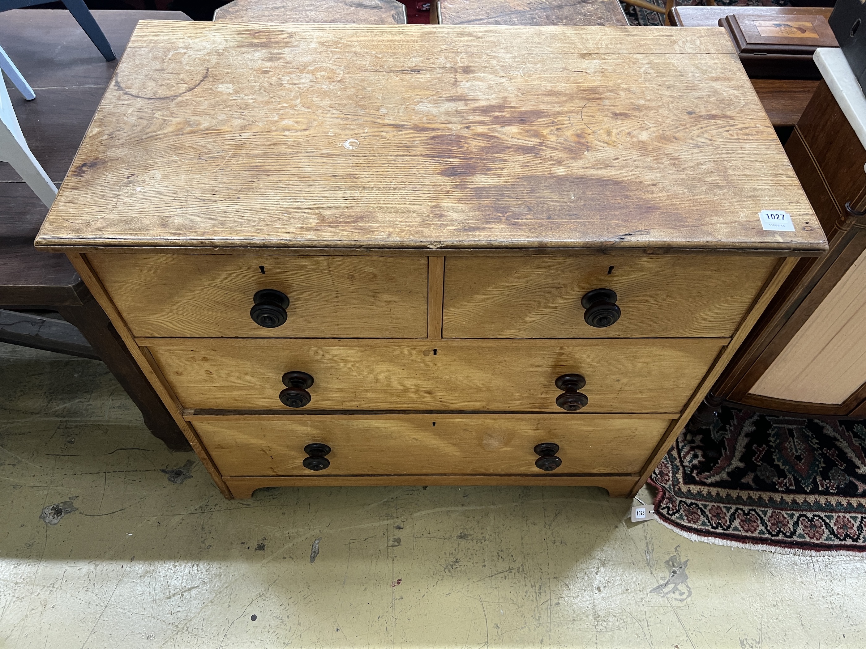 A late Victorian ash chest of two short and two long drawers, width 102cm, depth 52cm, height 92cm